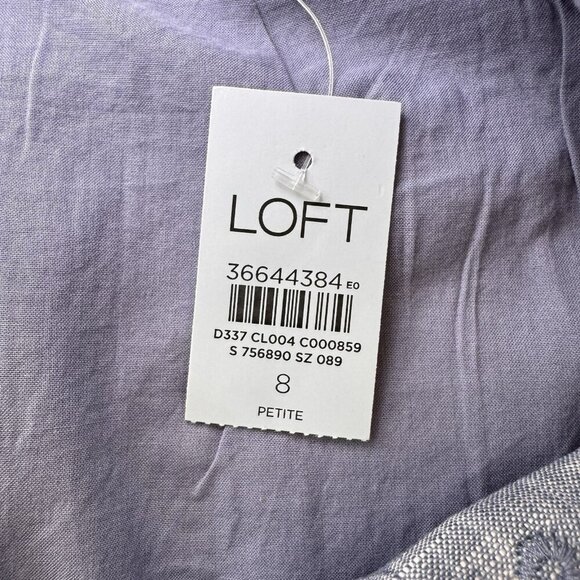 Ann Taylor LOFT 100% Linen Skirt Sky Chambray Blue Button Midi Straight Split - Picture 6 of 7